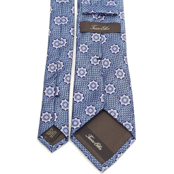 Tasso Elba Silk Tie Classic Blue Multi Medallion Geo Dress Preppy Work 60x3.25 - Picture 5 of 7